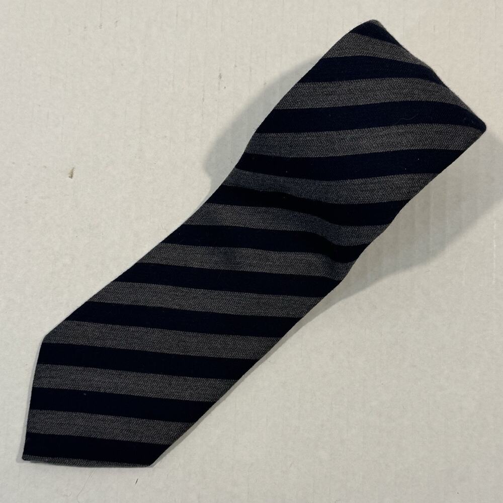 Beau Brummel New York Vintage Navy, Black & Gray Bias Stripes Wool Blend Necktie